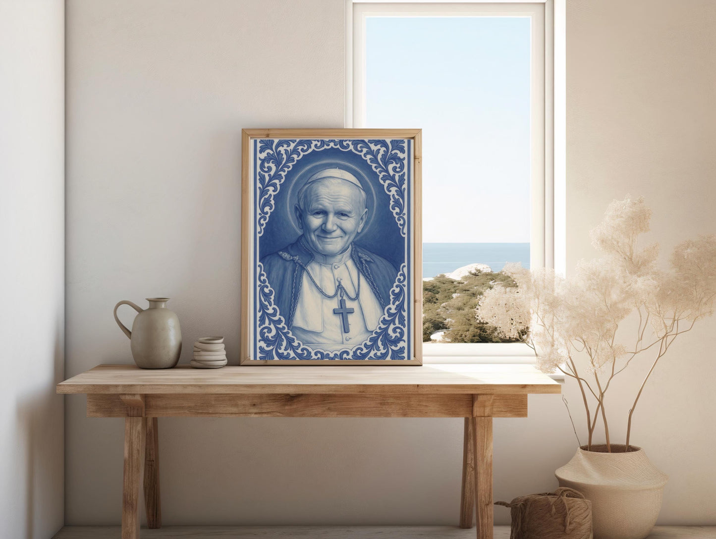 Saint John Paul II Poster: Catholic Chinoiserie Christian Wall Art