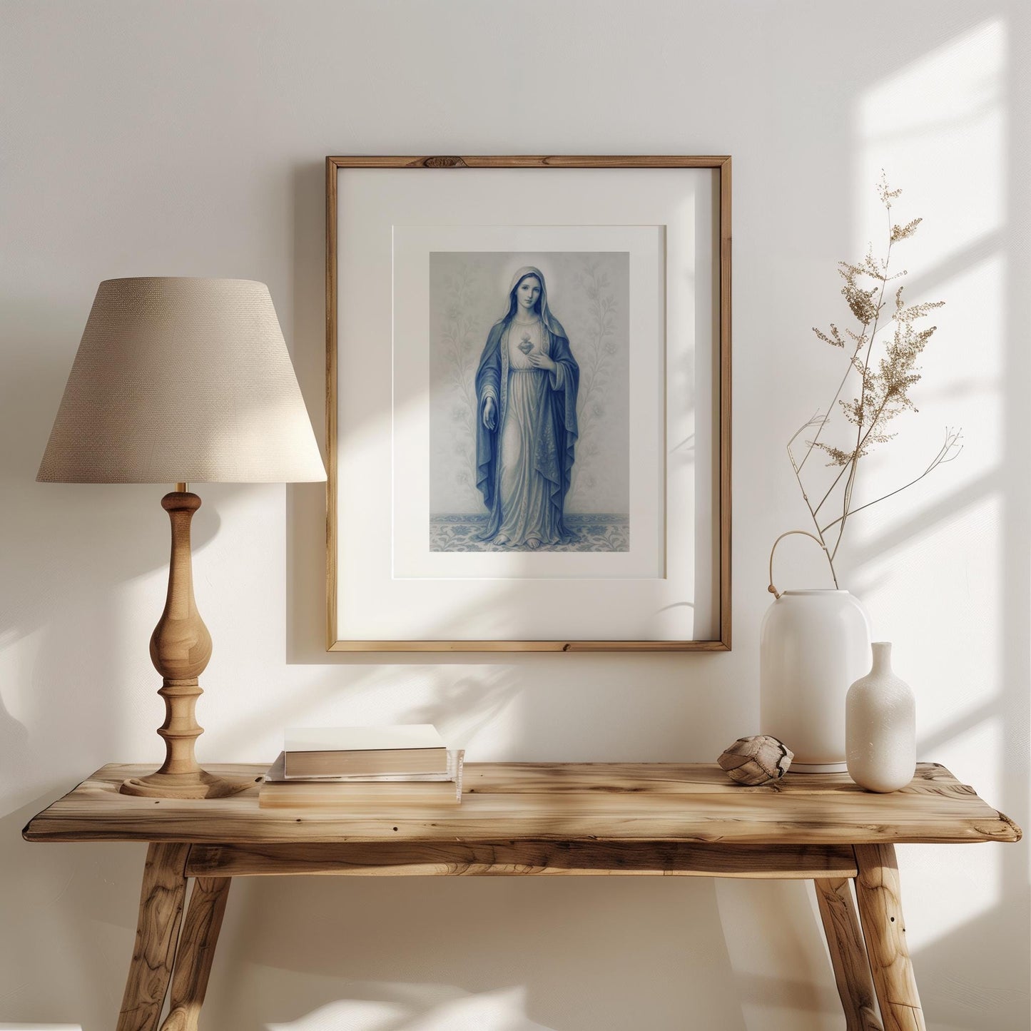 Virgin Mary Poster: Immaculate Heart Chinoiserie Style Vertical Matte Wall Art Decor ⬇️ Digital Download