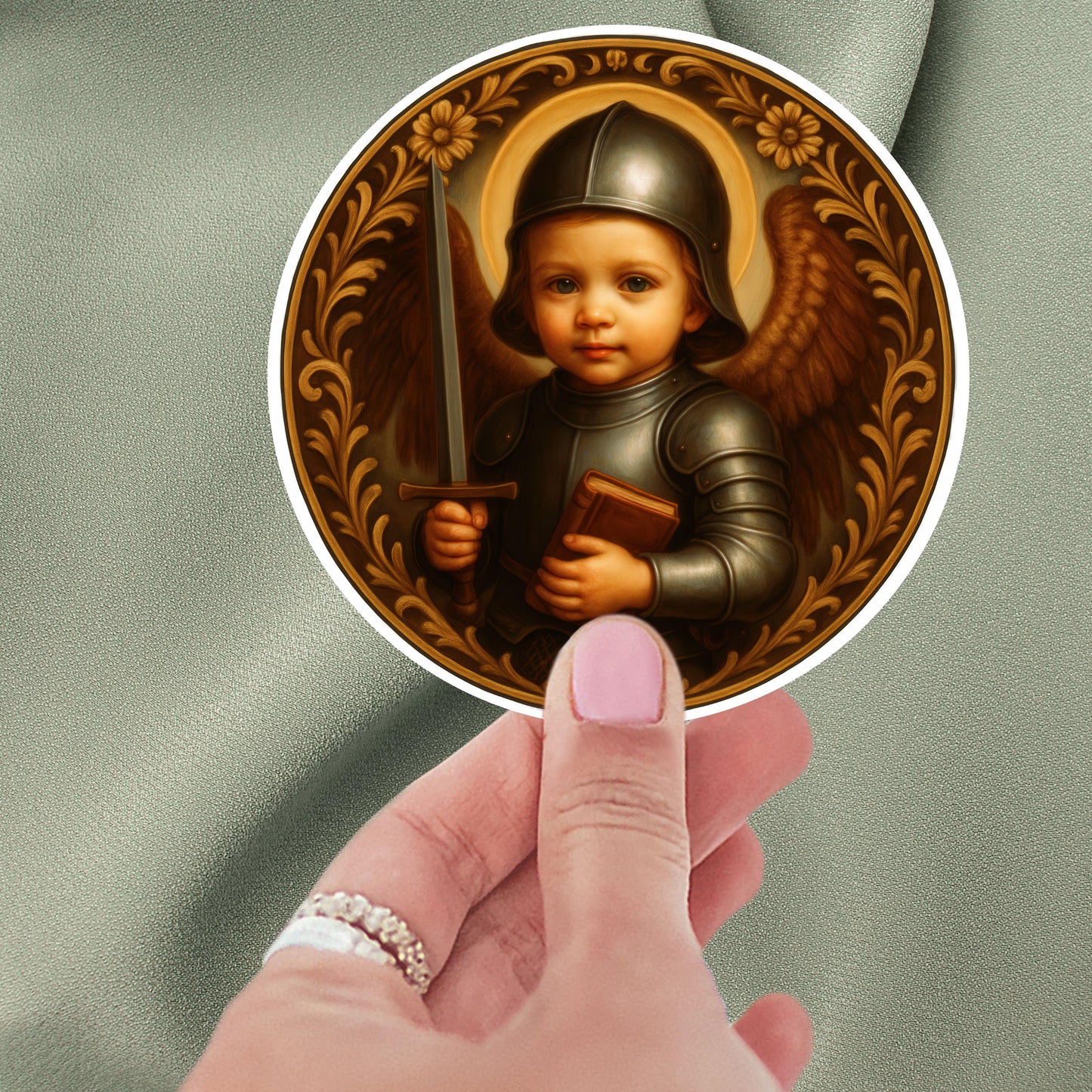Baby Archangel St. Michael Sticker: Nursery Protection, Baptism Gift