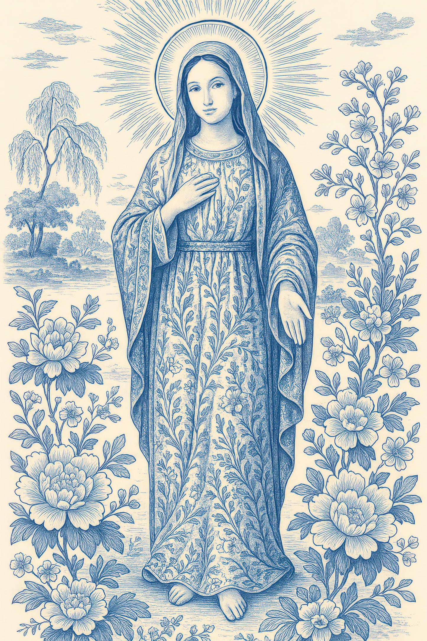 Chinoiserie Virgin Mary Art Print: Catholic Home Decor ⬇️ Digital Download