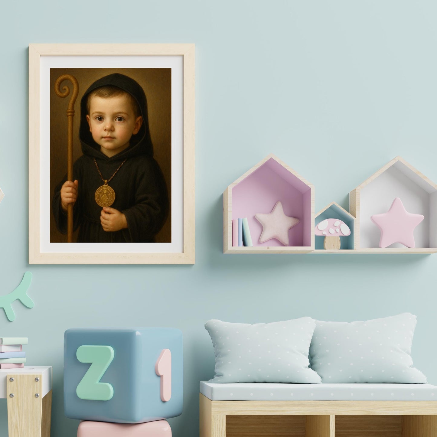 Saint Benedict Art Print: Baby Saint Benedict Catholic Nursery Decor, Baptism, Baby Shower Gift ⬇️ Digital Download