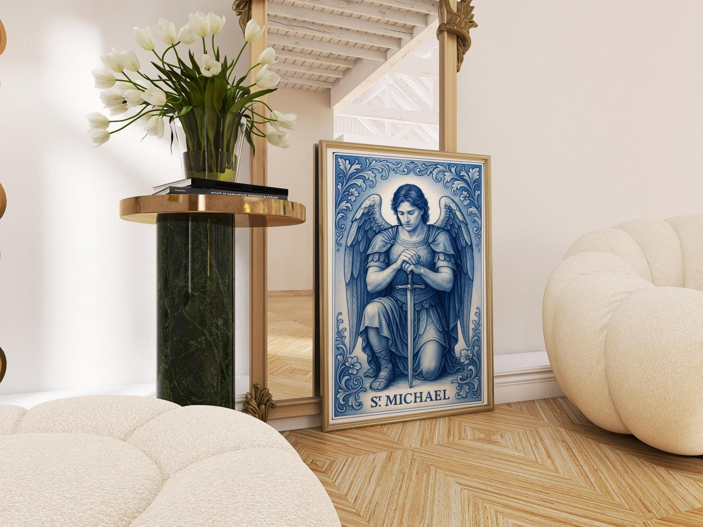 Saint Michael Print: Catholic Chinoiserie Style Wall Art ⬇️ Digital Download