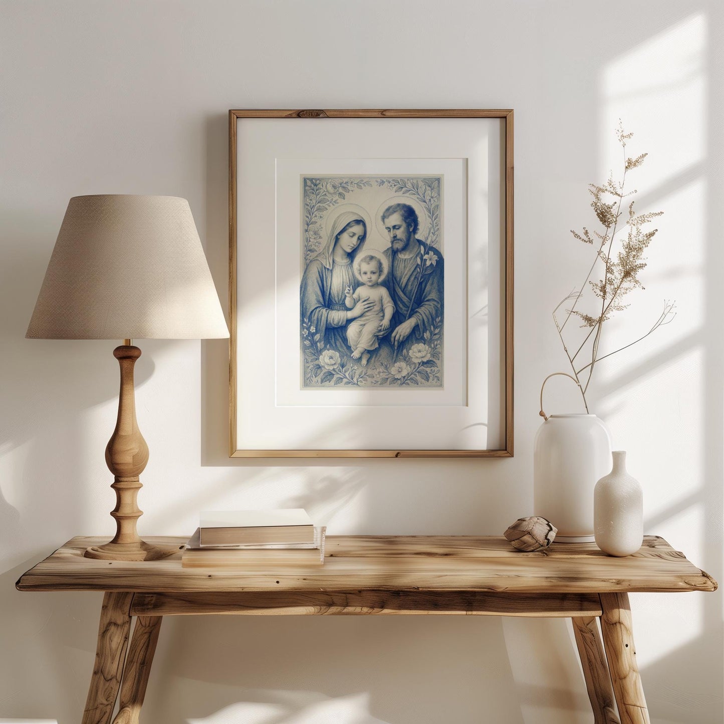 Holy Family Art Print: Chinoiserie Delft Style, Religious Christian Wall Art Decor, Home Decor, Family Faith Gift ⬇️ Digital Download
