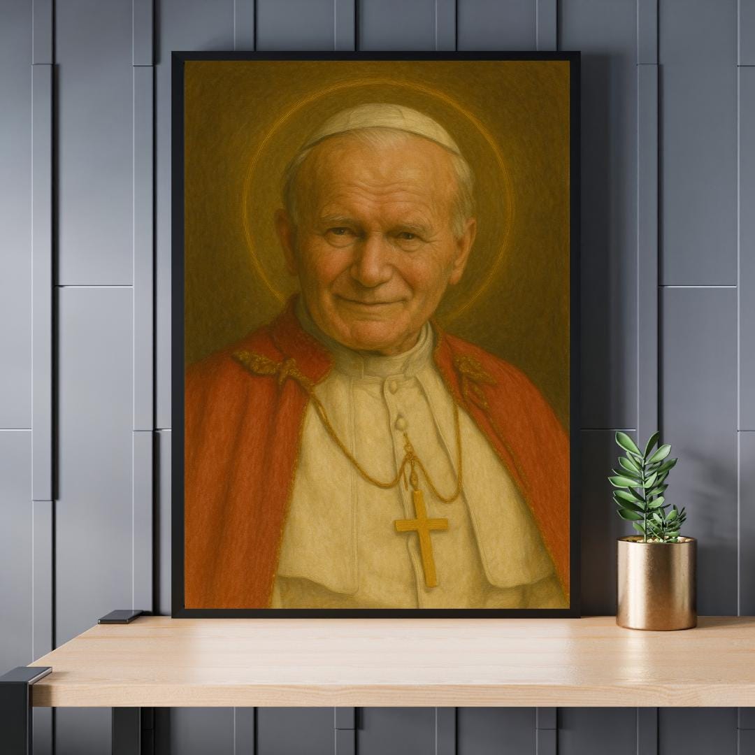 Pope John Paul Portrait: Catholic Pope Saint John Paul 2, Home Christian Wall Art Decor, Faith Gift ⬇️ Digital Download