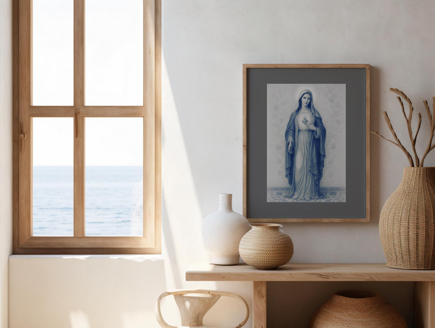 Virgin Mary Poster: Immaculate Heart Chinoiserie Style Vertical Matte Wall Art Decor ⬇️ Digital Download