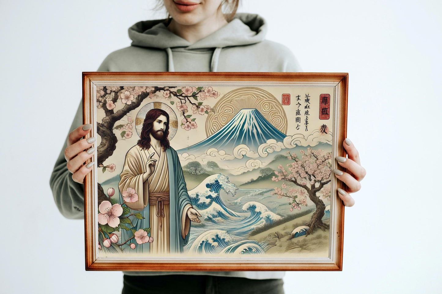 Jesus Ukiyo-e Print: Catholic Japanese Woodblock Christian Wall Art ⬇️ Digital Download