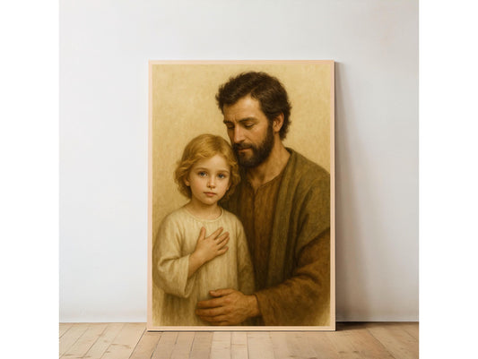 Saint Joseph and Young Jesus Art Print: Holy Family Christian Wall Art Portrait ⬇️ Digital Download