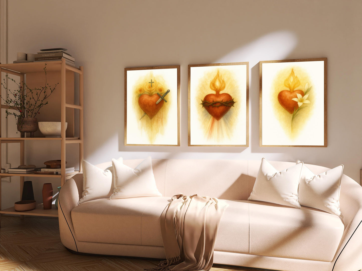 Immaculate Hearts Watercolor Art Print Set: Jesus, Mary, Joseph, Christian Wall Art ⬇️ Digital Download