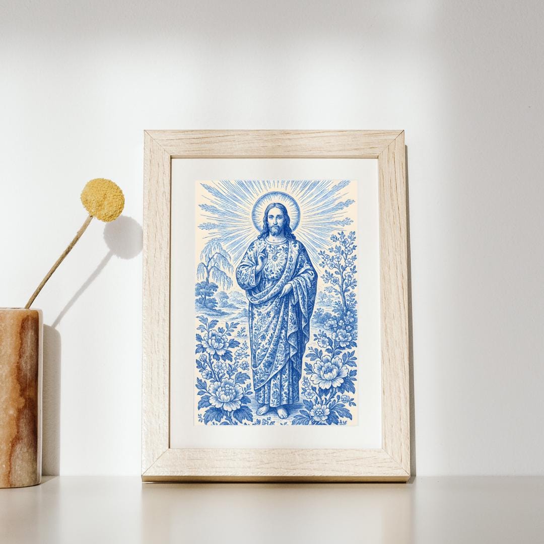 Jesus Chinoiserie Art Print: Religious Home Decor, Christian Wall Art ⬇️ Digital Download