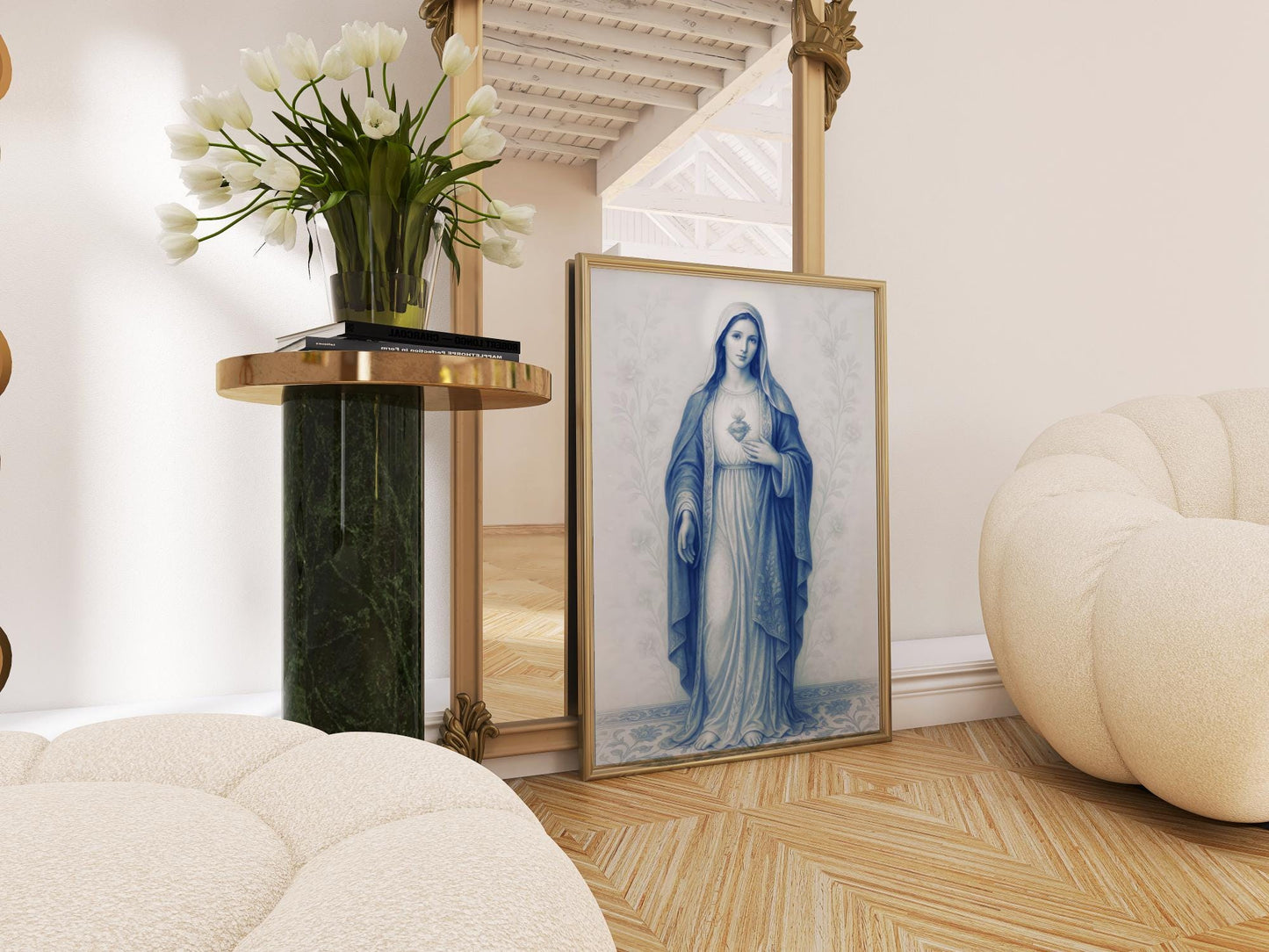 Virgin Mary Poster: Immaculate Heart Chinoiserie Style Vertical Matte Wall Art Decor ⬇️ Digital Download