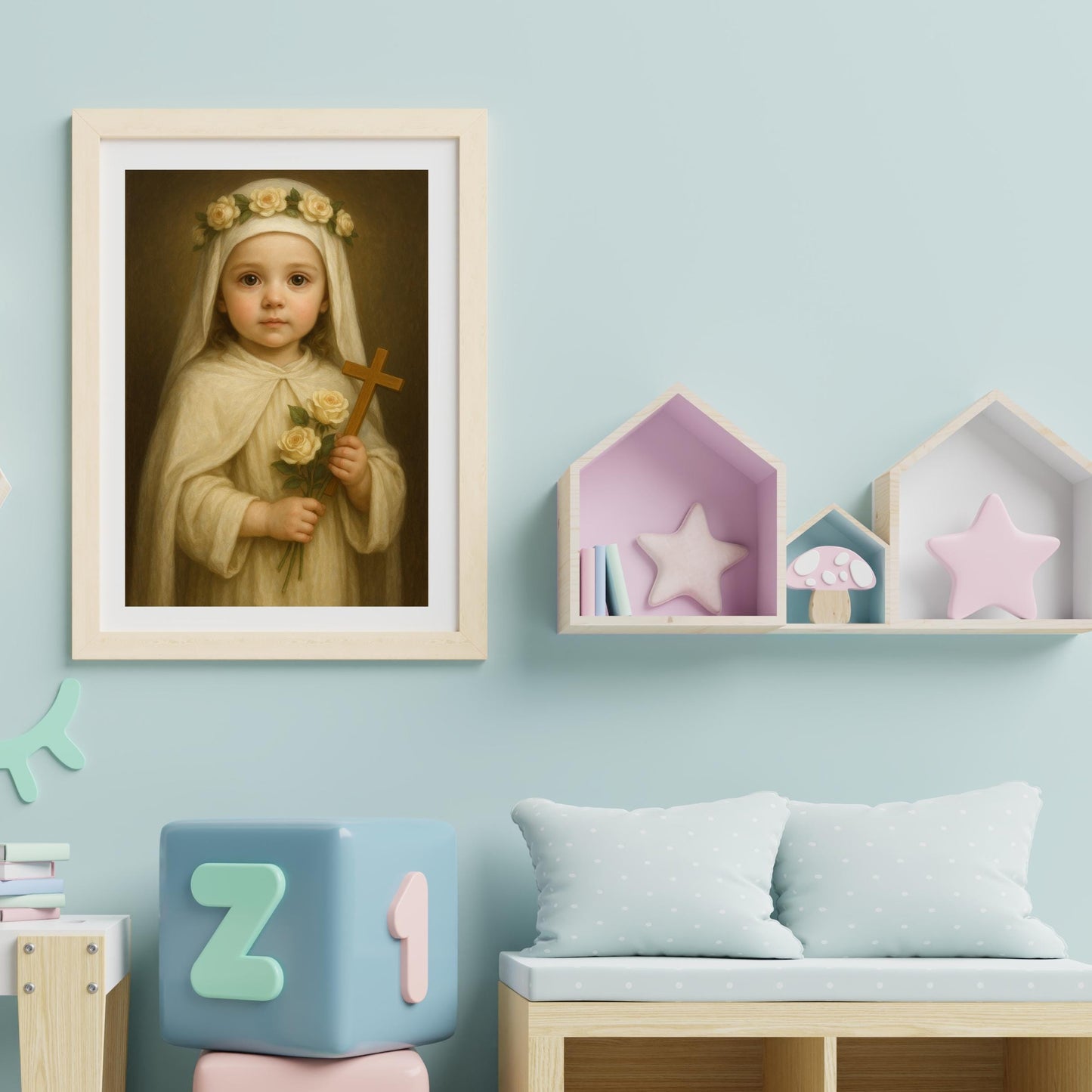 Saint Catherine Art Print: Baby Saint Catherine of Siena Catholic Nursery Decor, Baptism, Baby Shower Gift ⬇️ Digital Download