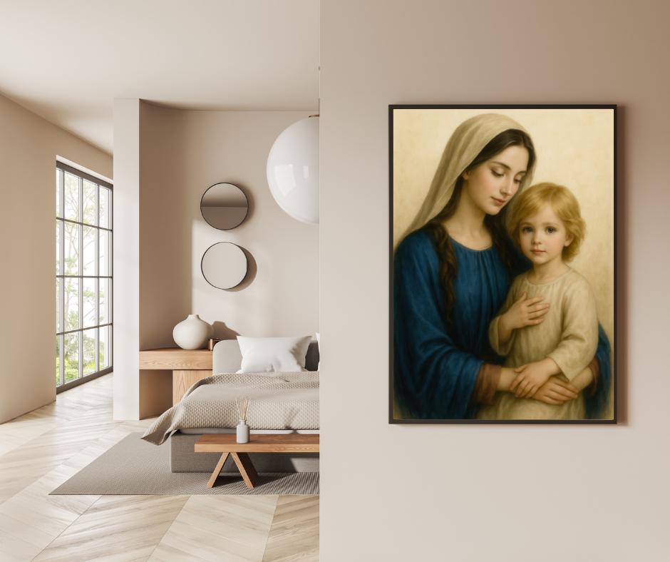 Virgin Mary and Young Jesus Art Print: Catholic Christian Wall Art of the Holy Family ⬇️ Digital Download