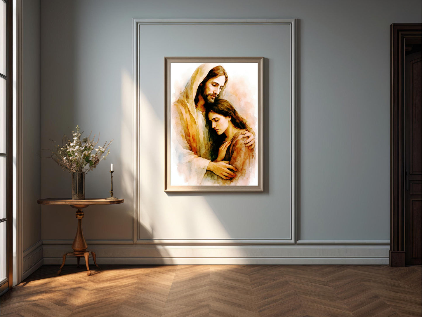 Jesus Comfort Art Print: Inspirational Modern Catholic Art Home Decor Watercolour Style Poster ⬇️ Digital Download