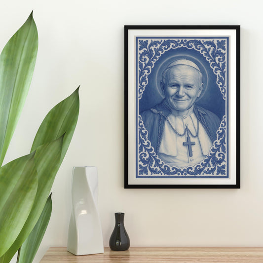 Saint John Paul II Poster: Catholic Chinoiserie Christian Wall Art