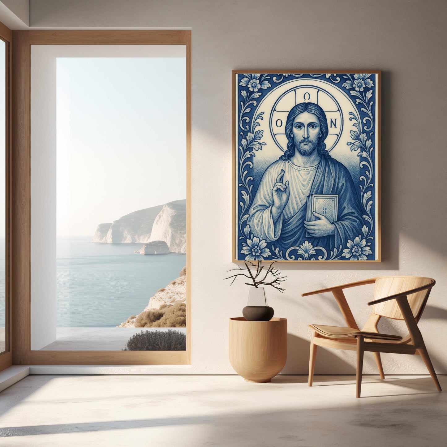 Delft Blue Jesus Christ Print: Byzantine Chinoiserie Religious Christian Wall Art ⬇️ Digital Download