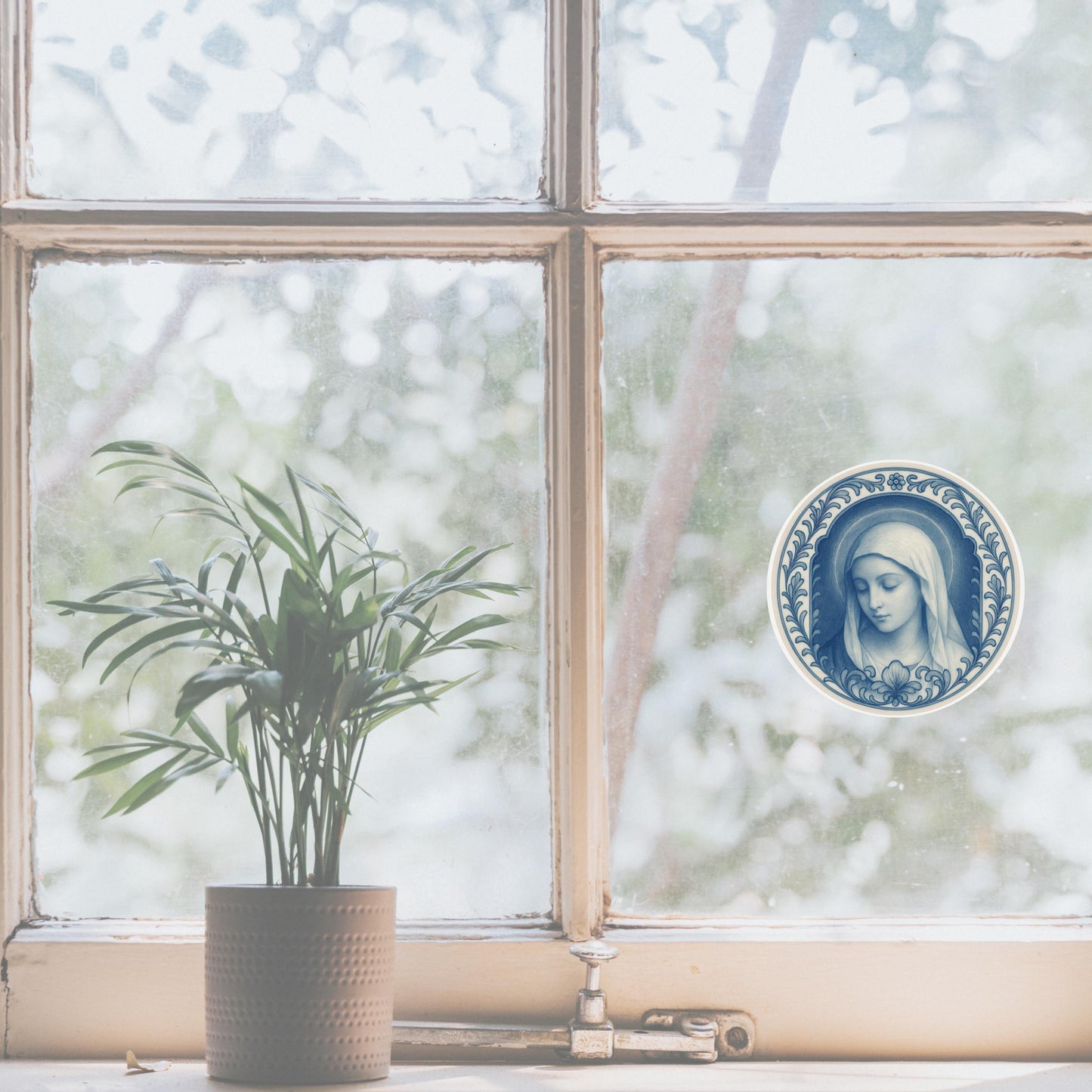 Virgin Mary Sticker: Religious Chinoiserie Decal, Laptop/Journal Decoration