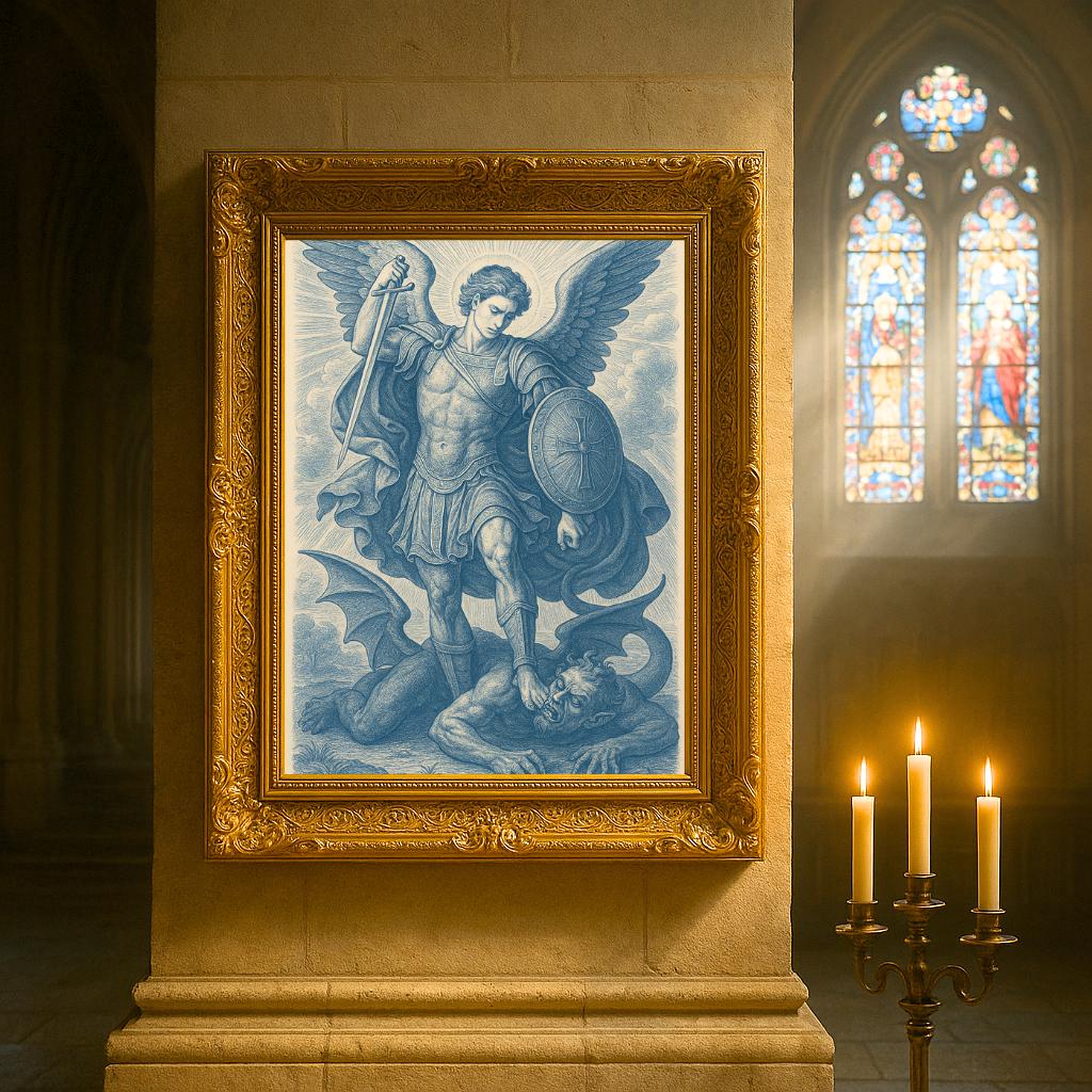 Archangel Michael Art Print: Christian Warrior with Sword & Shield, Christian Wall Art, Home Decor Faith Image ⬇️ Digital Download