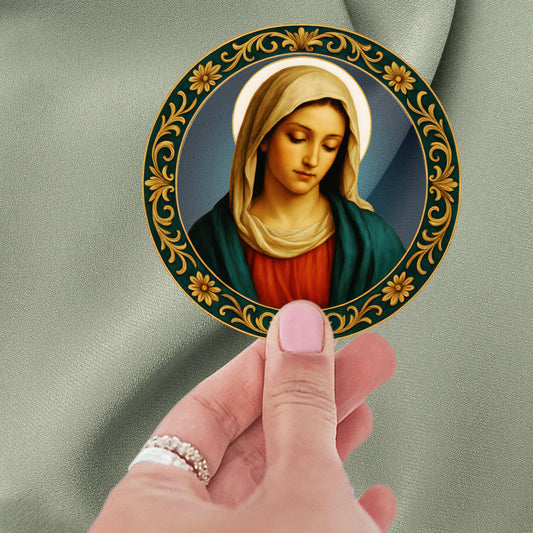 Virgin Mary Round Sticker: Renaissance Style Religious Art, Faith gift, Home Decor