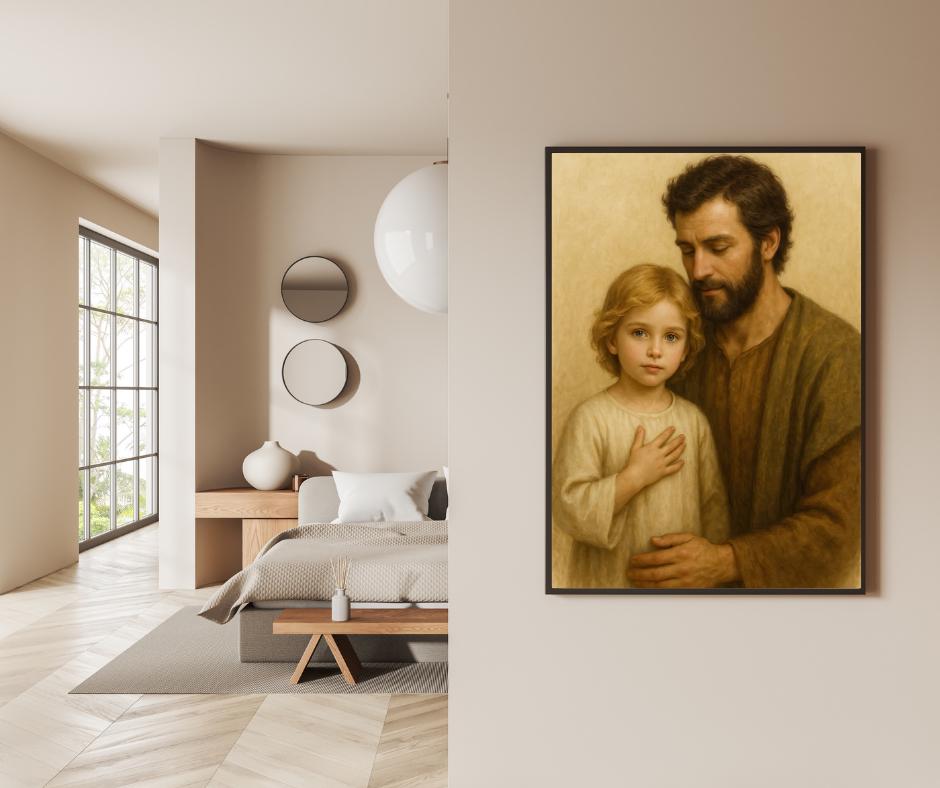 Saint Joseph and Young Jesus Art Print: Holy Family Christian Wall Art Portrait ⬇️ Digital Download