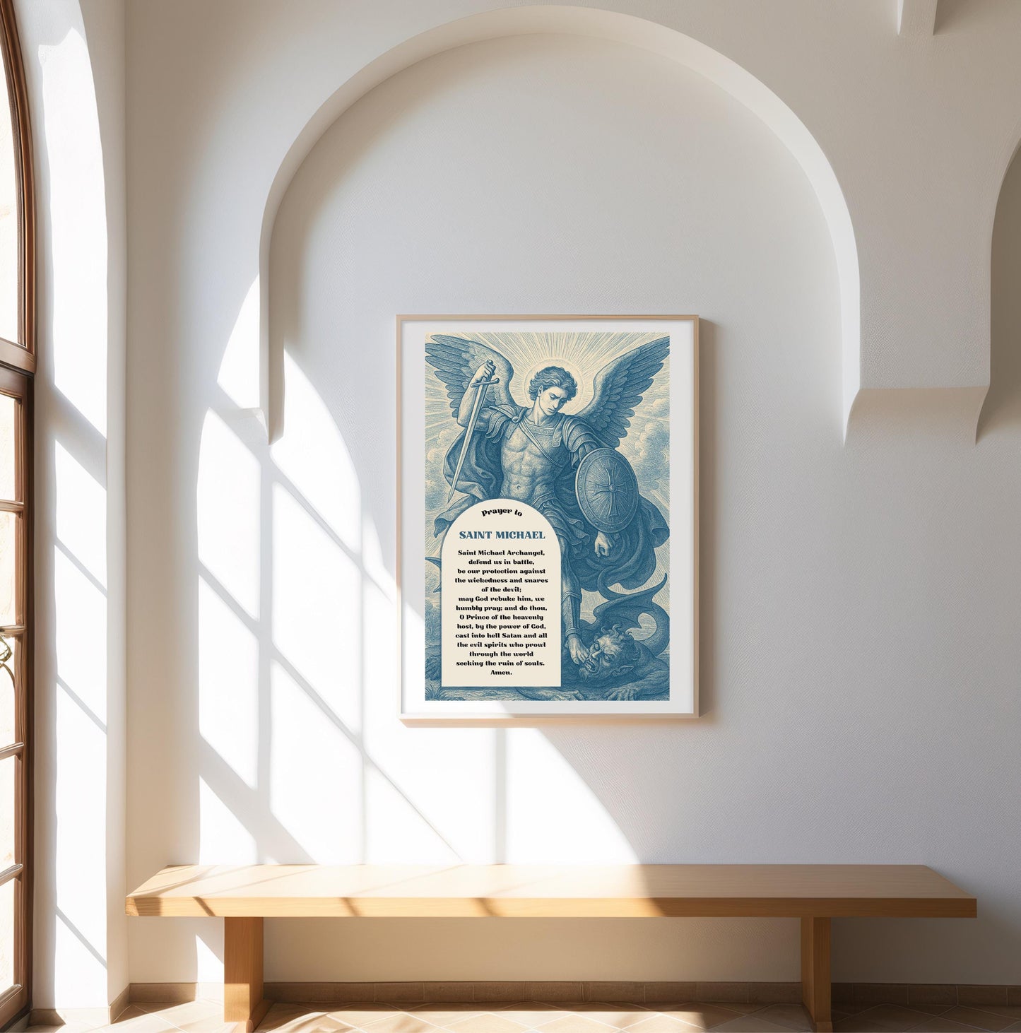 Archangel St Michael Prayer Fine Art Posters, Printable Christian Wall Art, Christian Home Decor, Chinoiserie Style Spiritual Protection