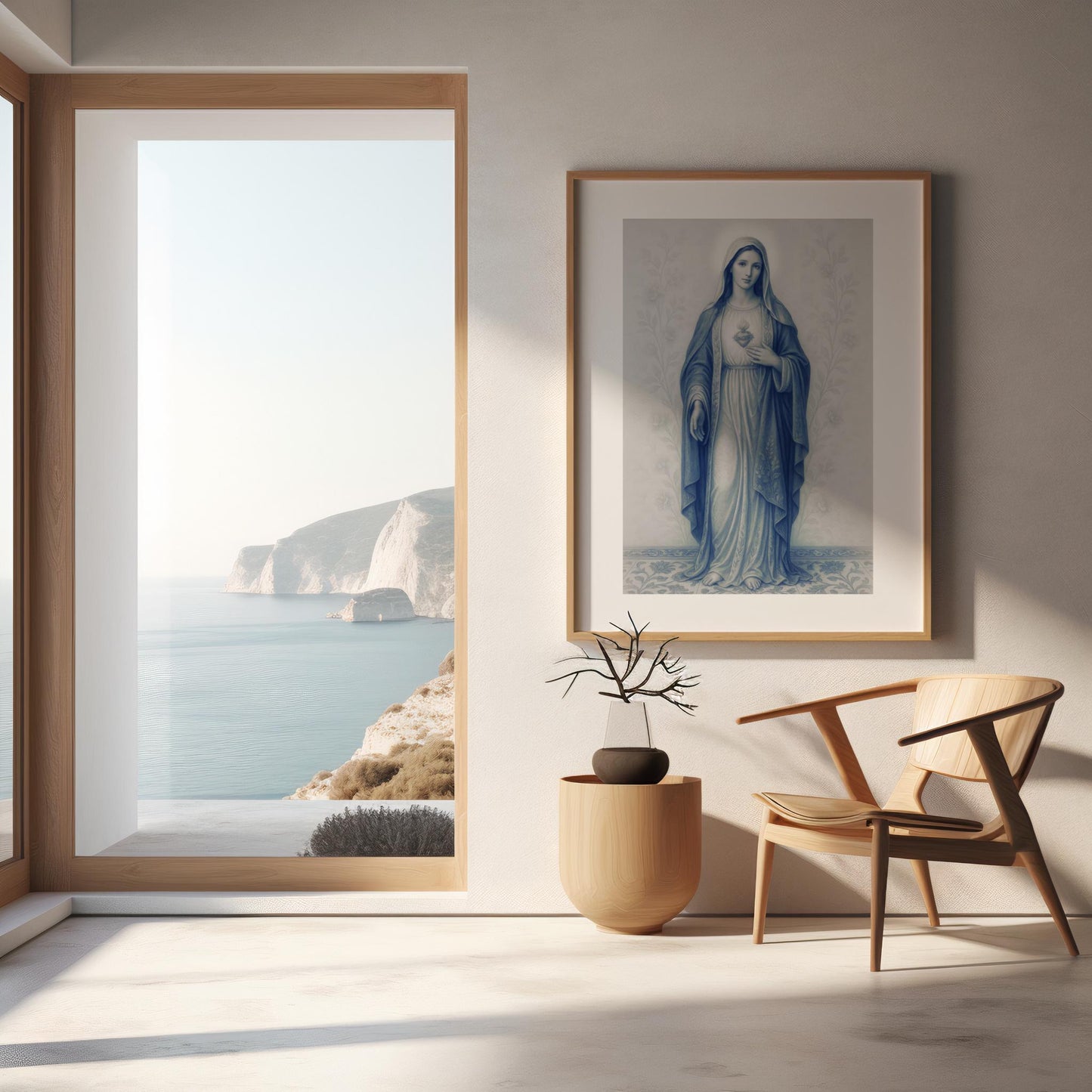 Virgin Mary Poster: Immaculate Heart Chinoiserie Style Vertical Matte Wall Art Decor ⬇️ Digital Download