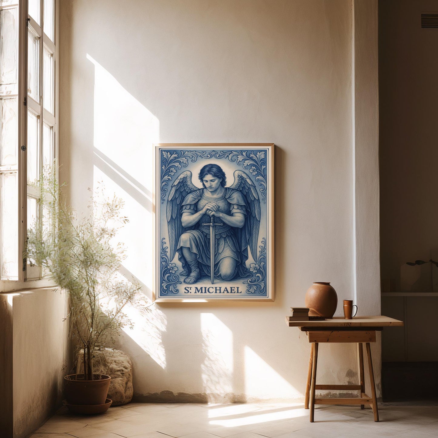 Saint Michael Print: Catholic Chinoiserie Style Wall Art ⬇️ Digital Download