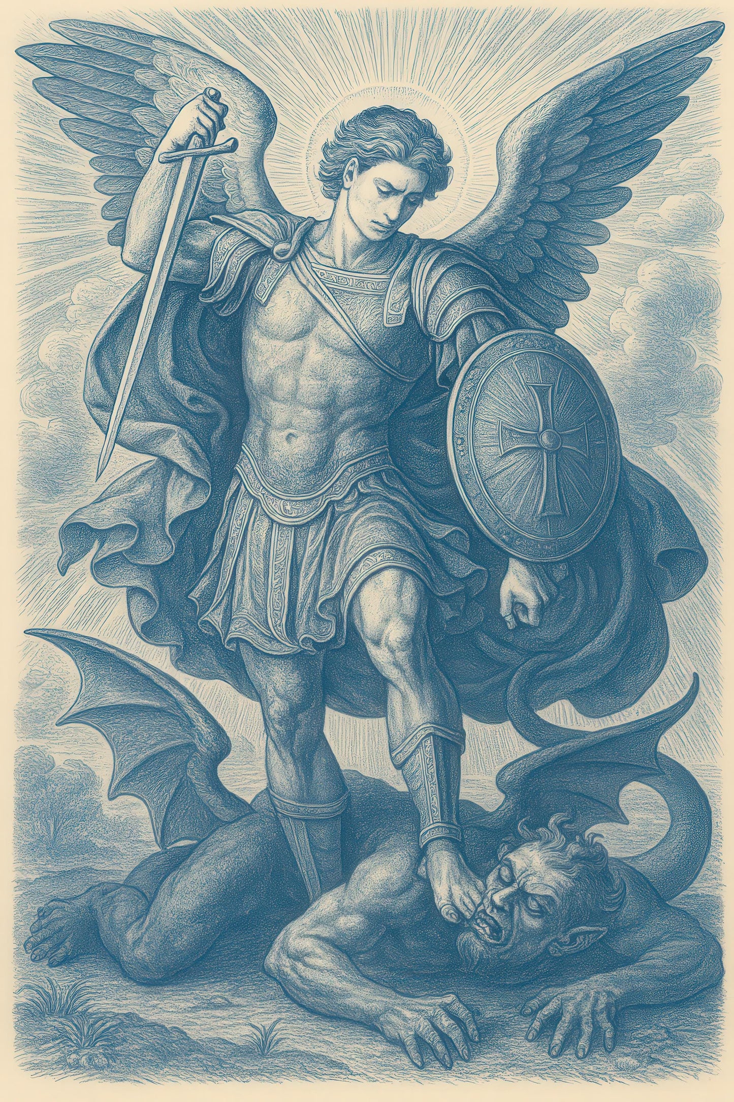 Archangel Michael Art Print: Christian Warrior with Sword & Shield, Christian Wall Art, Home Decor Faith Image ⬇️ Digital Download