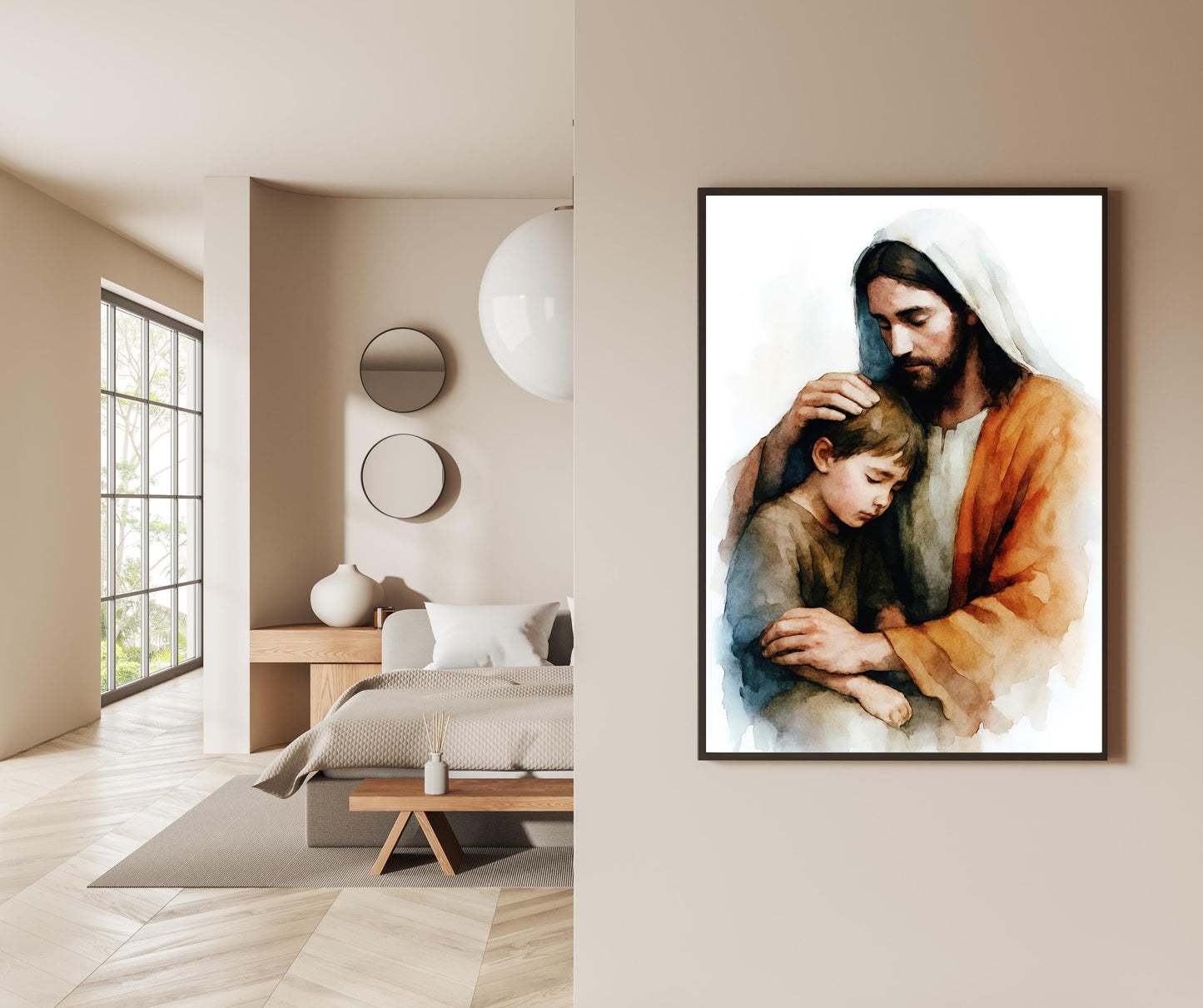 Jesus Protection Poster: Jesus Embracing Boy, Inspirational Modern Christian Wall Art Print, Faith Gift ⬇️ Digital Download