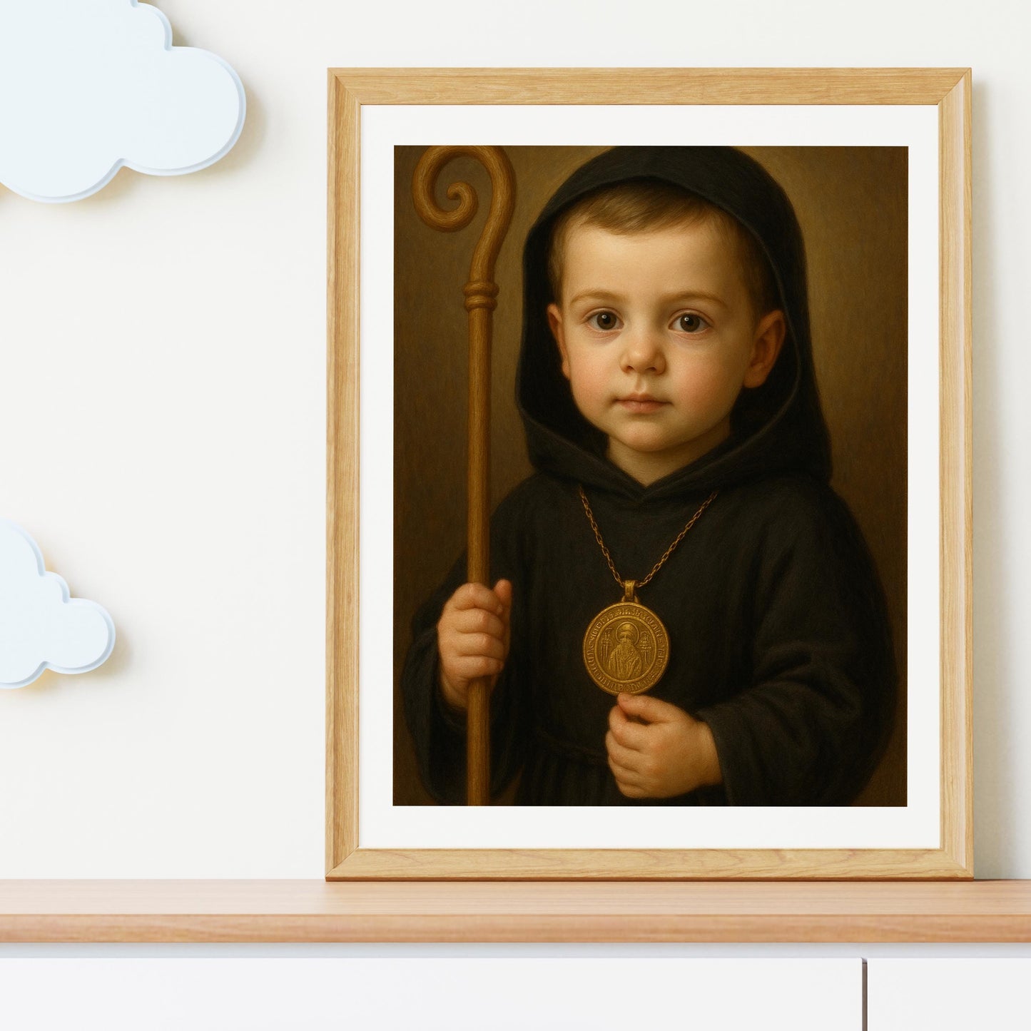 Saint Benedict Art Print: Baby Saint Benedict Catholic Nursery Decor, Baptism, Baby Shower Gift ⬇️ Digital Download
