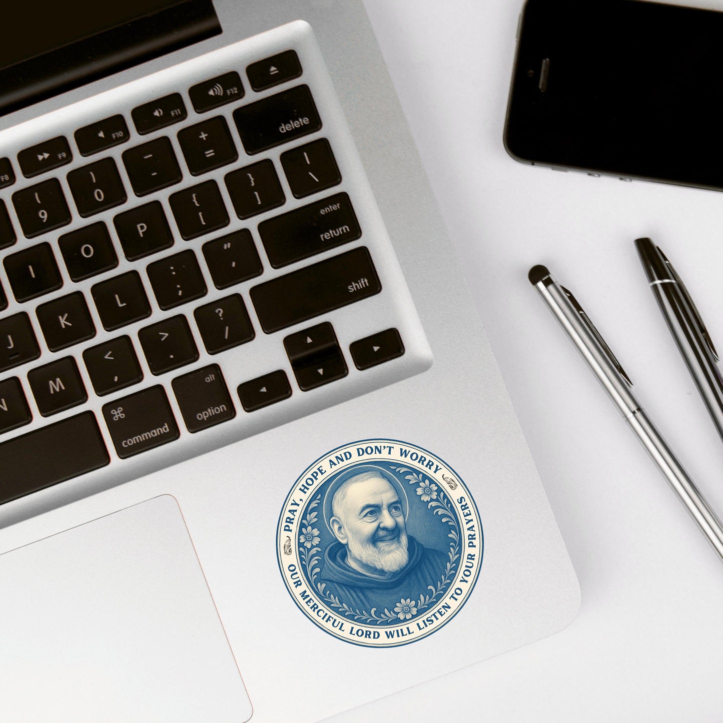 Saint Padre Pio Sticker: Catholic Chinoiserie Style Decal