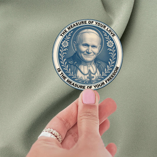 Saint Pope John Paul II Sticker: Blue Chinoiserie Baroque Religious Decor