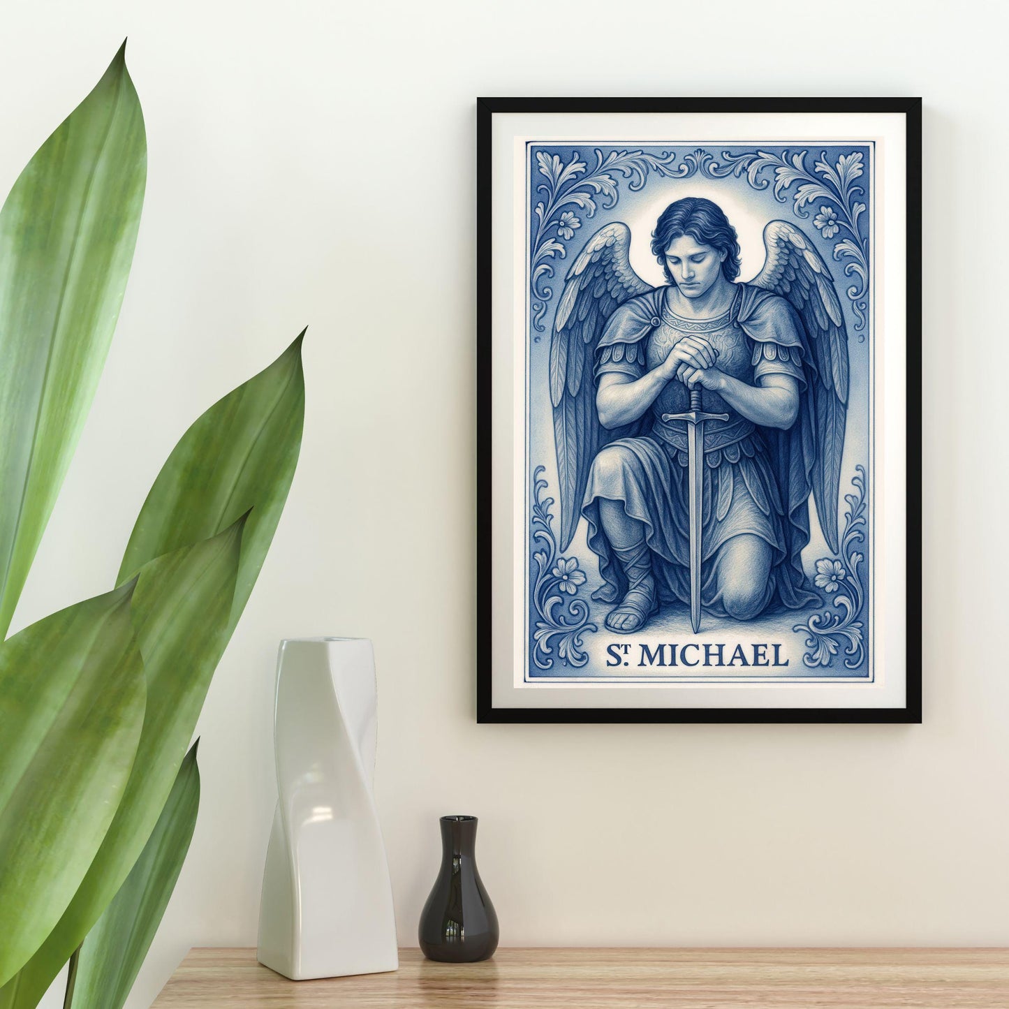 Saint Michael Print: Catholic Chinoiserie Style Wall Art ⬇️ Digital Download
