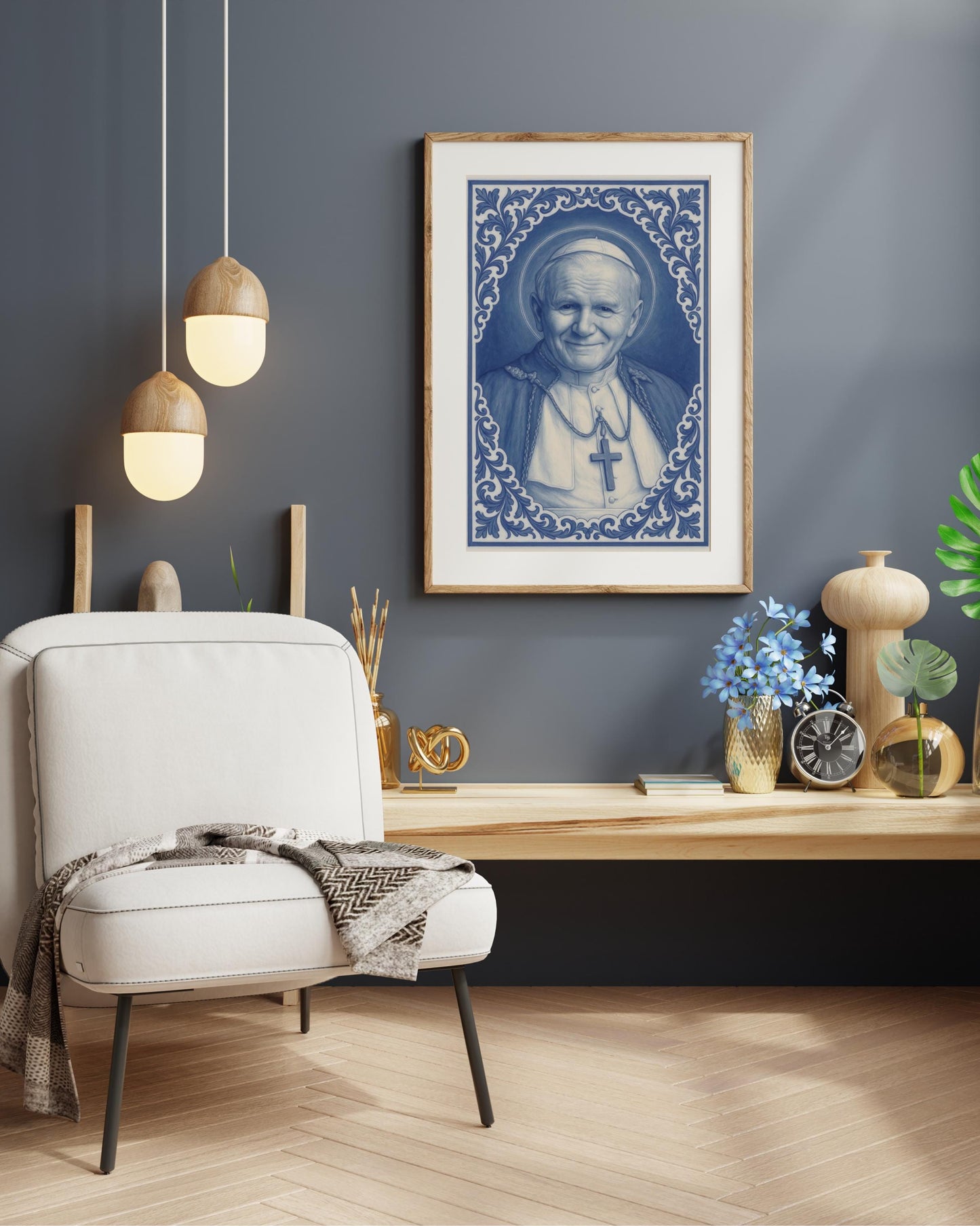 Saint John Paul II Chinoiserie Art Print: Catholic Home Decor, Christian Wall Art ⬇️ Digital Download