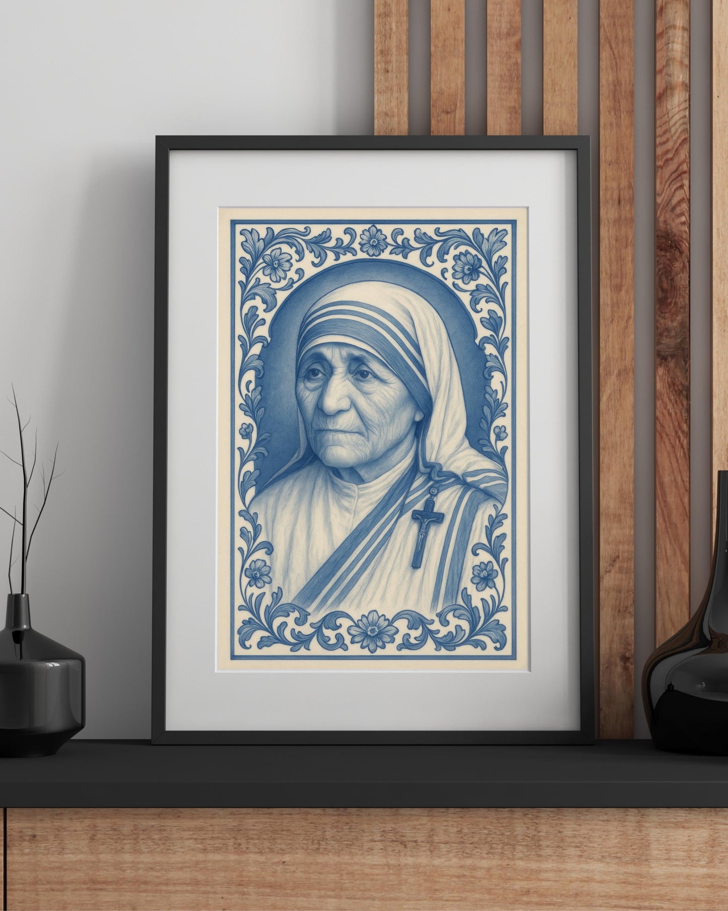 Mother Teresa Chinoiserie Poster: Catholic Baroque Floral Christian Wall Art