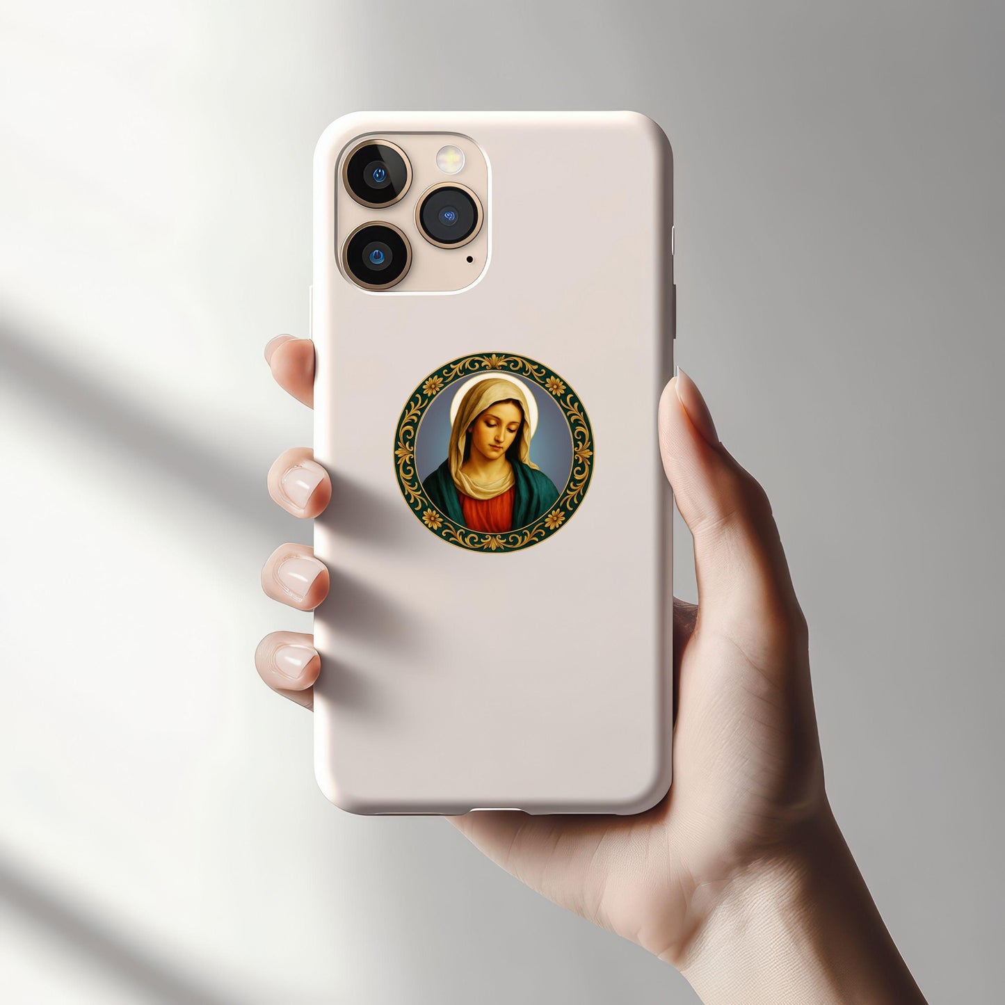 Virgin Mary Round Sticker: Renaissance Style Religious Art, Faith gift, Home Decor