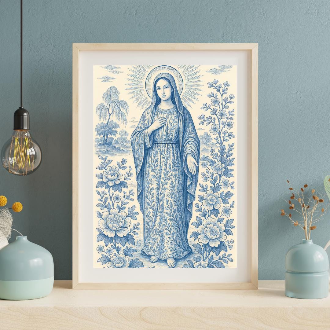 Chinoiserie Virgin Mary Art Print: Catholic Home Decor ⬇️ Digital Download
