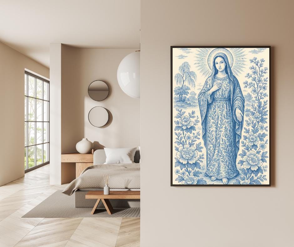 Chinoiserie Virgin Mary Art Print: Catholic Home Decor ⬇️ Digital Download