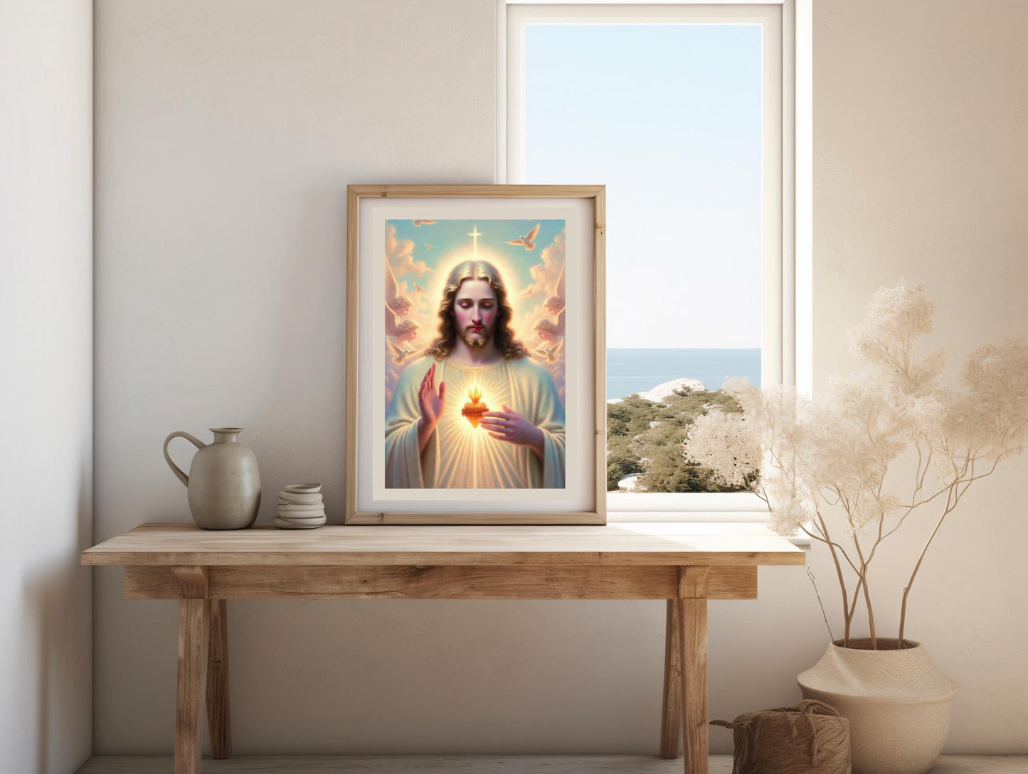 Sacred Heart of Jesus Wall Art: Luminous Catholic Devotional Poster ⬇️ Digital Download
