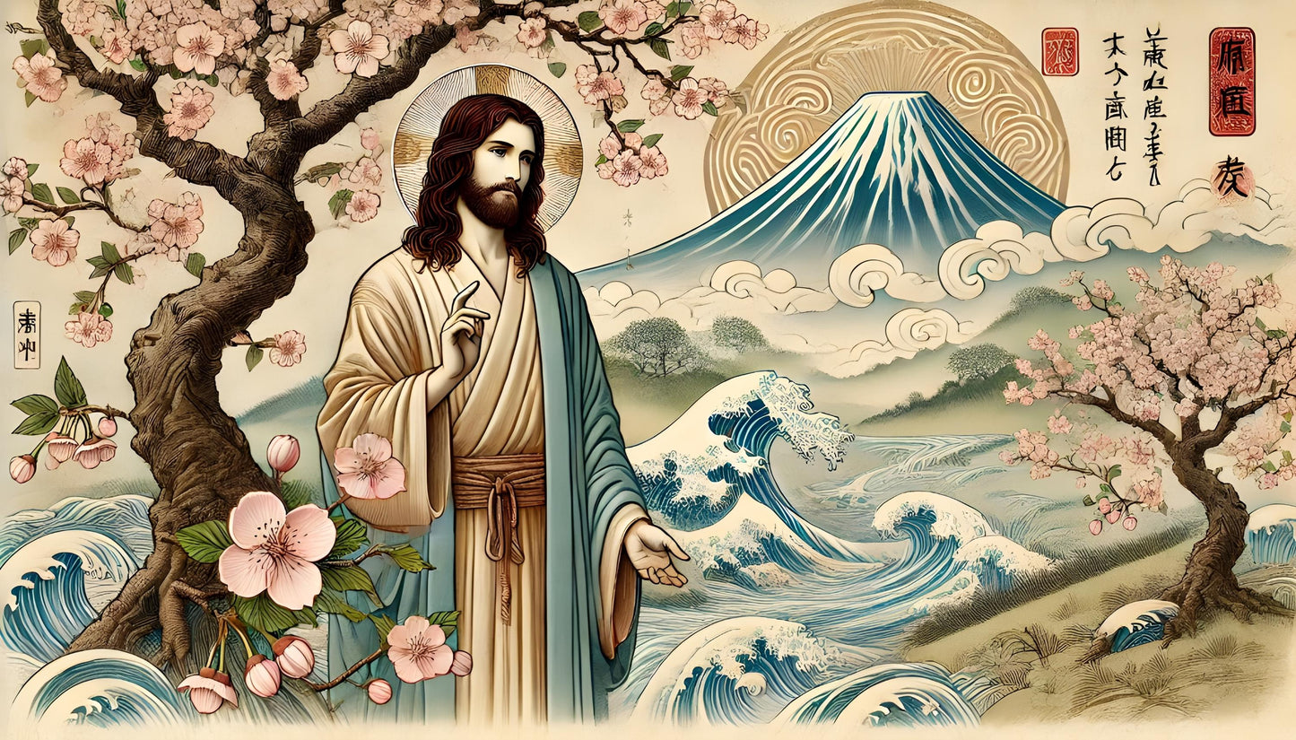 Jesus Ukiyo-e Print: Catholic Japanese Woodblock Christian Wall Art ⬇️ Digital Download