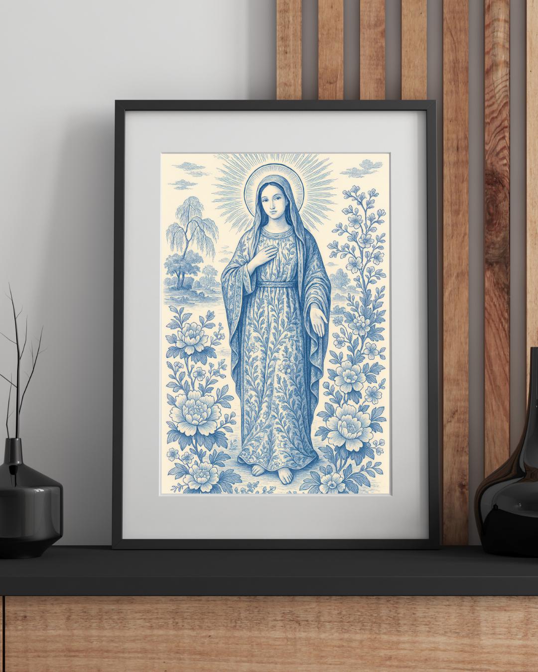 Chinoiserie Virgin Mary Art Print: Catholic Home Decor ⬇️ Digital Download