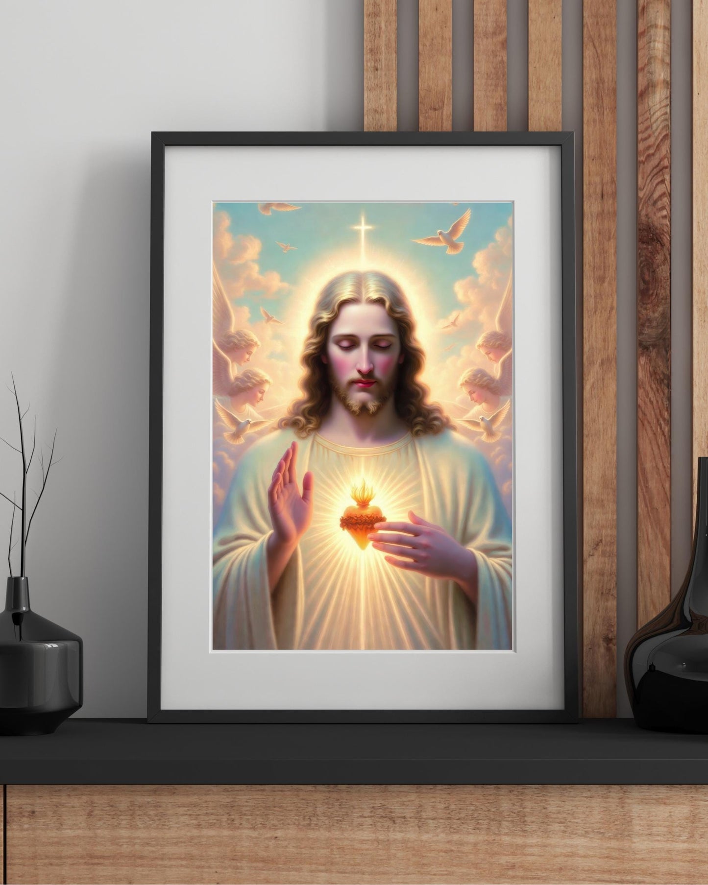 Sacred Heart of Jesus Wall Art: Luminous Catholic Devotional Poster ⬇️ Digital Download