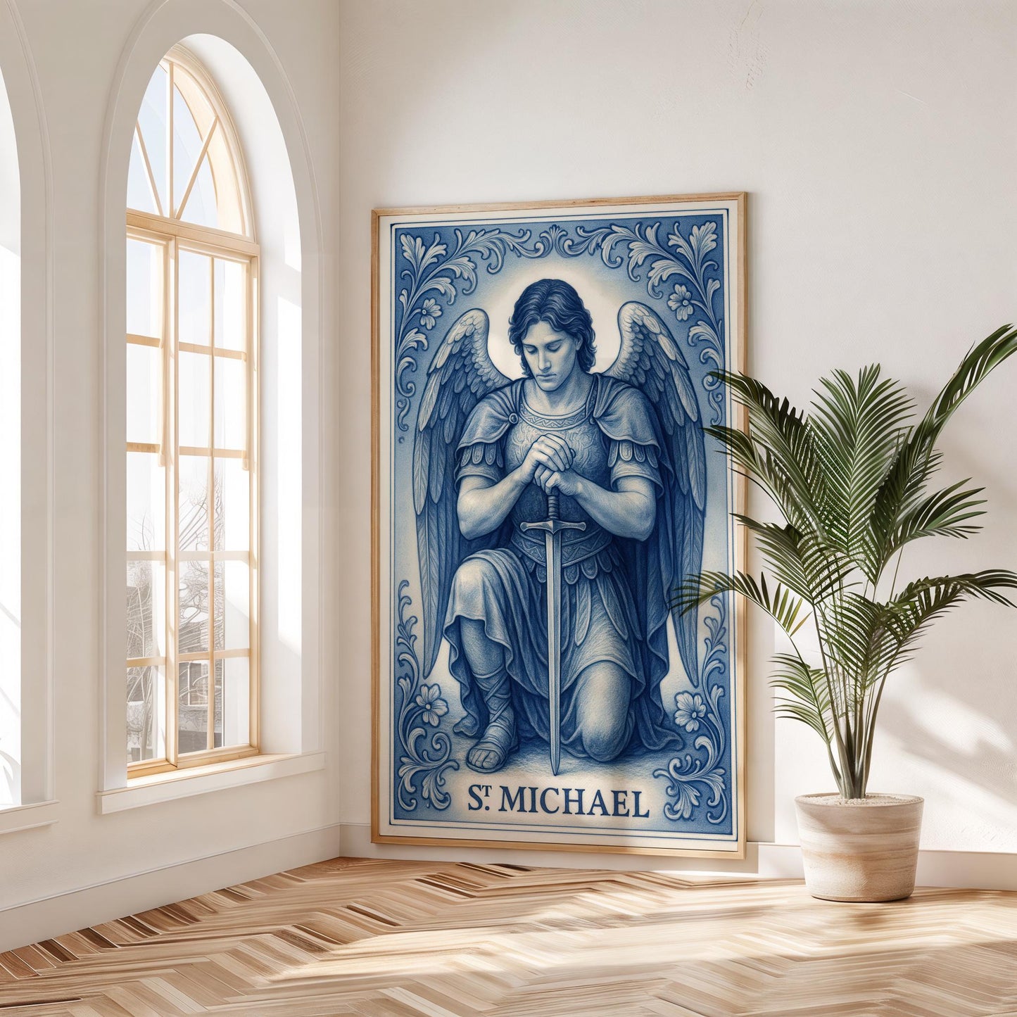 Saint Michael Print: Catholic Chinoiserie Style Wall Art ⬇️ Digital Download