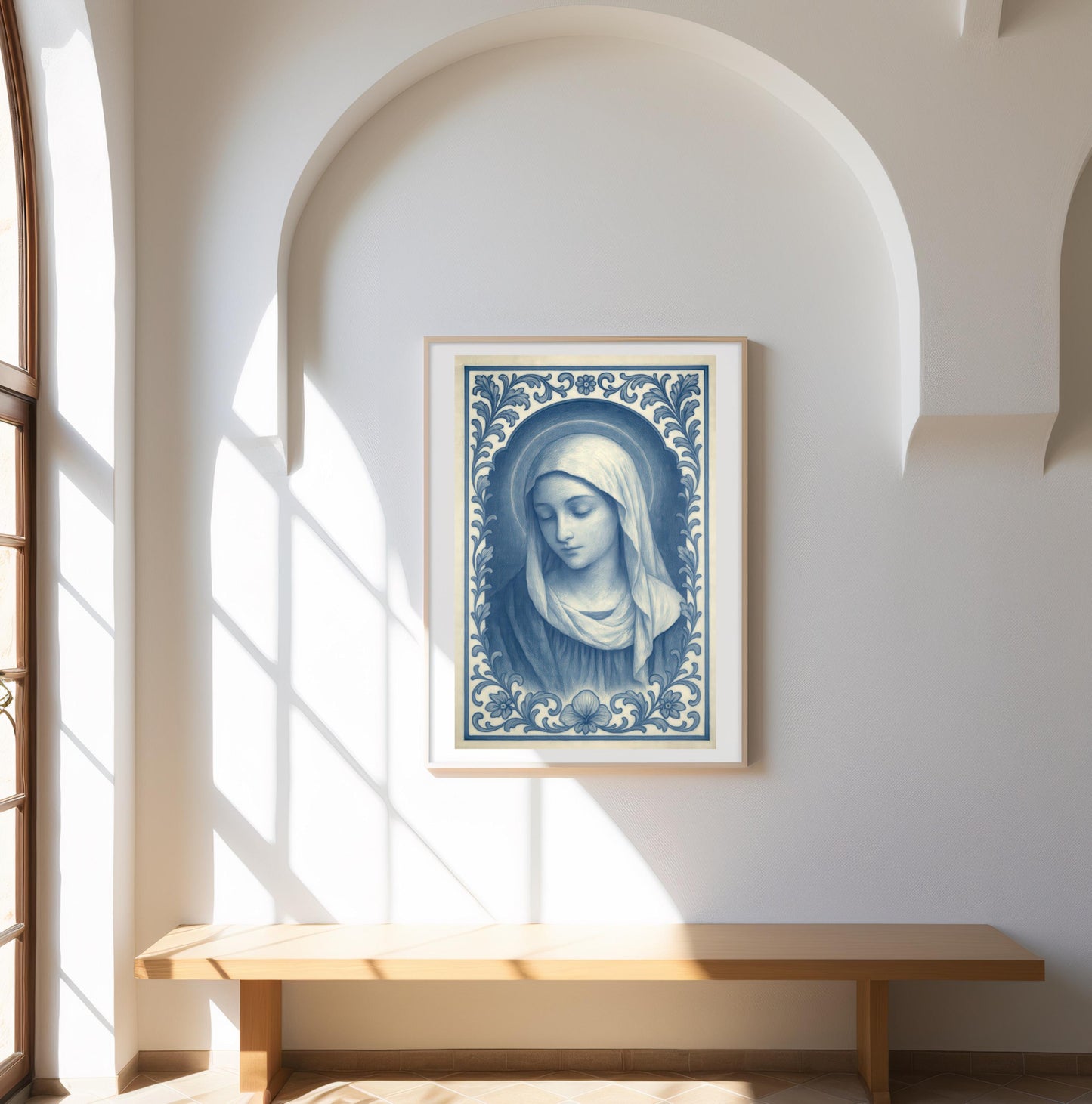 Virgin Mary Chinoiserie Art Print: Blue & White Catholic Christian Wall Art Decor ⬇️ Digital Download