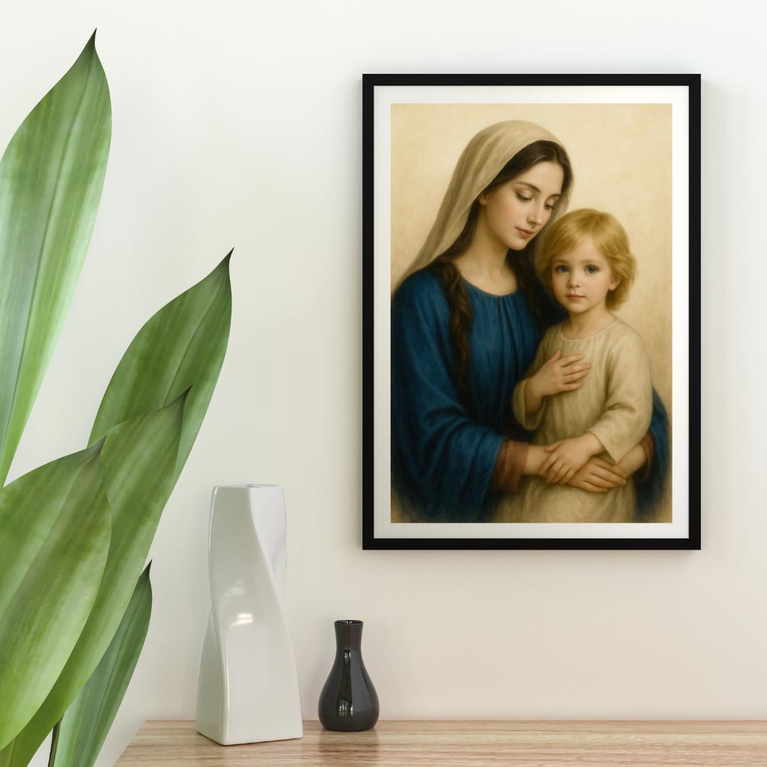 Virgin Mary and Young Jesus Art Print: Catholic Christian Wall Art of the Holy Family ⬇️ Digital Download