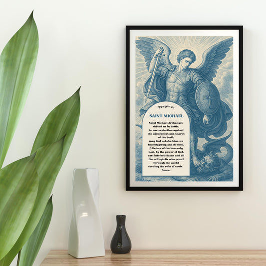 Archangel St Michael Prayer Fine Art Posters, Printable Christian Wall Art, Christian Home Decor, Chinoiserie Style Spiritual Protection