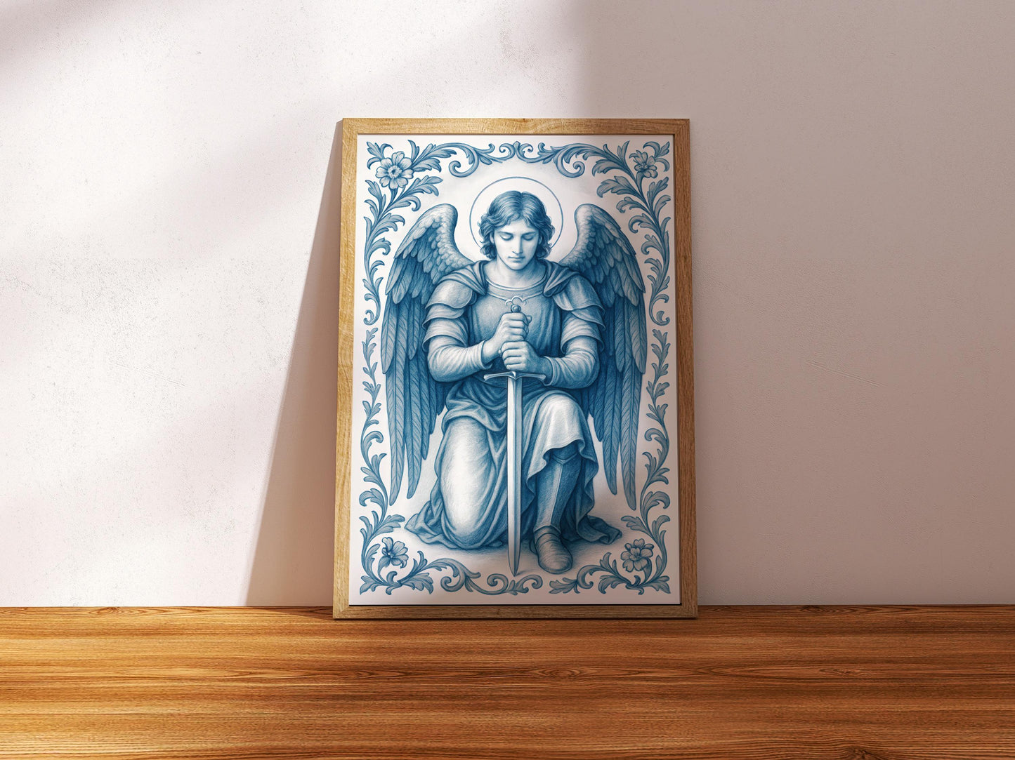 Archangel Saint Michael Poster: Religious Chinoiserie Style Digital Christian Family Wall Art ⬇️ Digital Download
