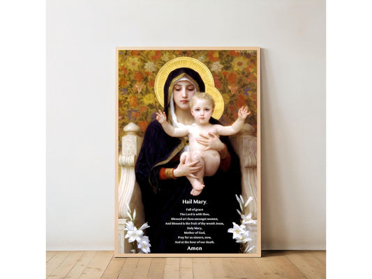 Hail Mary Prayer Art Print: Madonna of the Lilies, Christian Wall Art ⬇️ Digital Download