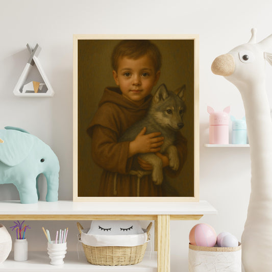 Saint Francis Art Print: Baby Saint Francis Catholic Nursery Decor, Animal Lover Gift, Baptism, Baby Shower Gift ⬇️ Digital Download