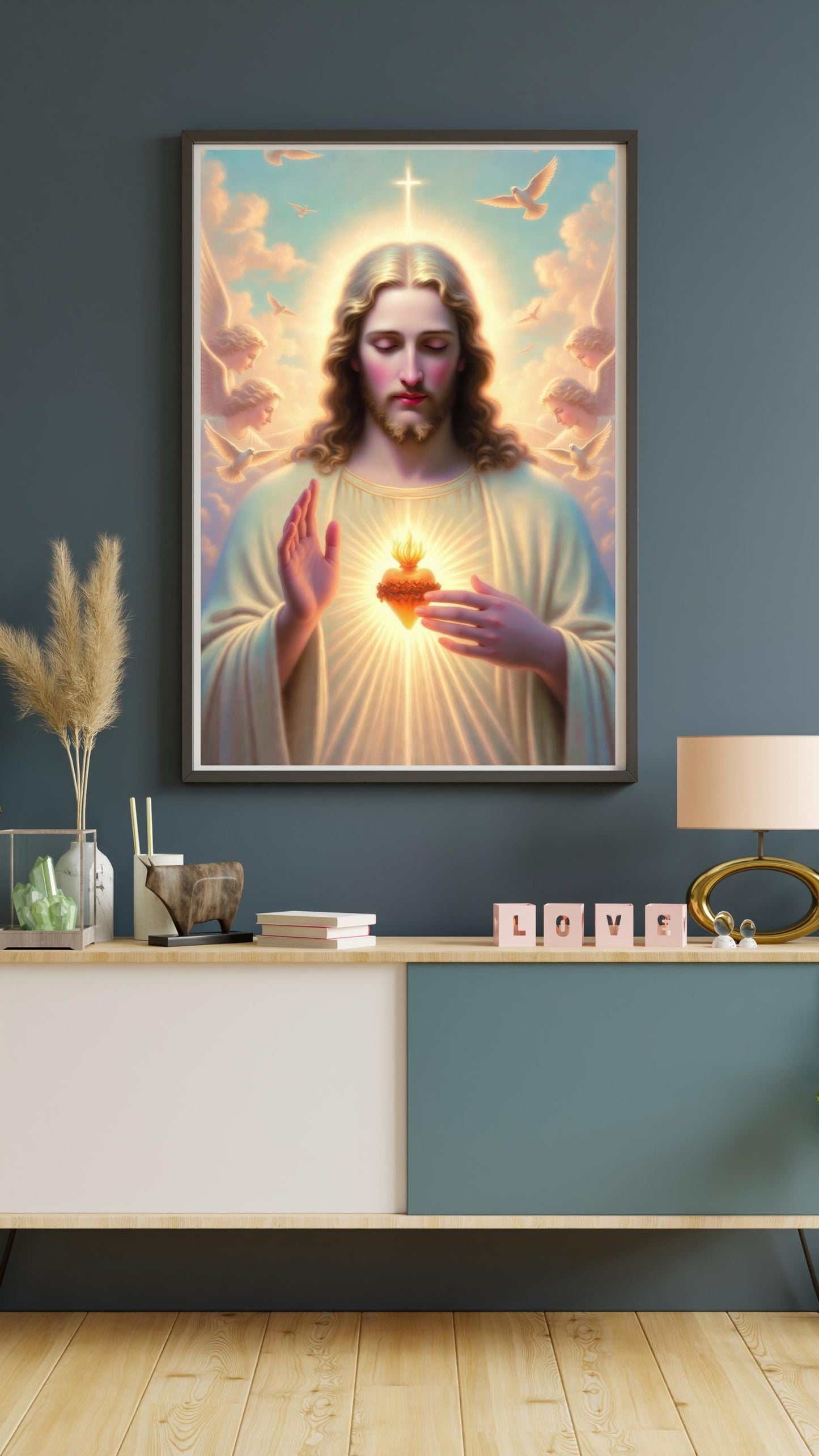 Sacred Heart of Jesus Wall Art: Luminous Catholic Devotional Poster ⬇️ Digital Download