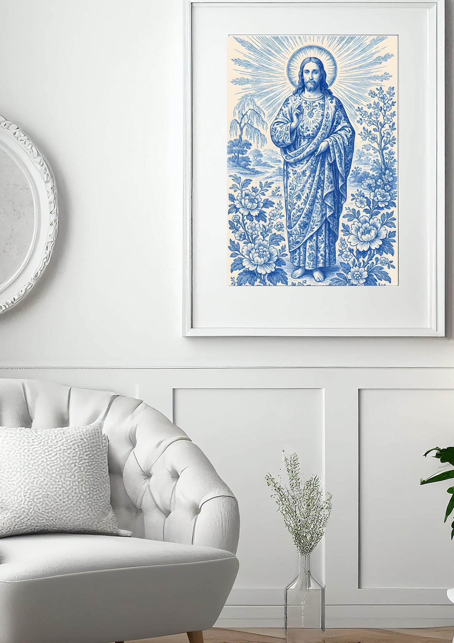 Jesus Chinoiserie Art Print: Religious Home Decor, Christian Wall Art ⬇️ Digital Download